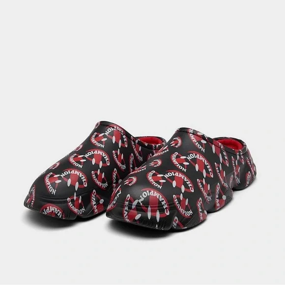 Champion Clog Shoes Mens 10 Super Meloso Smile Jersey Lined Closed Toe Black Red - Picture 1 of 6